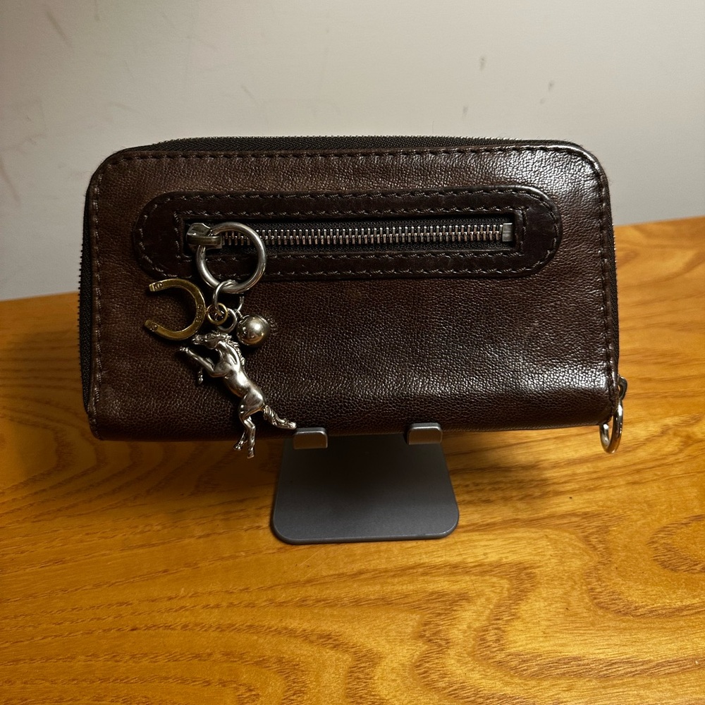 Chloe Brown Leather Wallet with Equestrian Charm